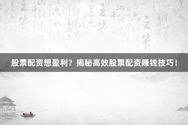股票配资想盈利？揭秘高效股票配资赚钱技巧！